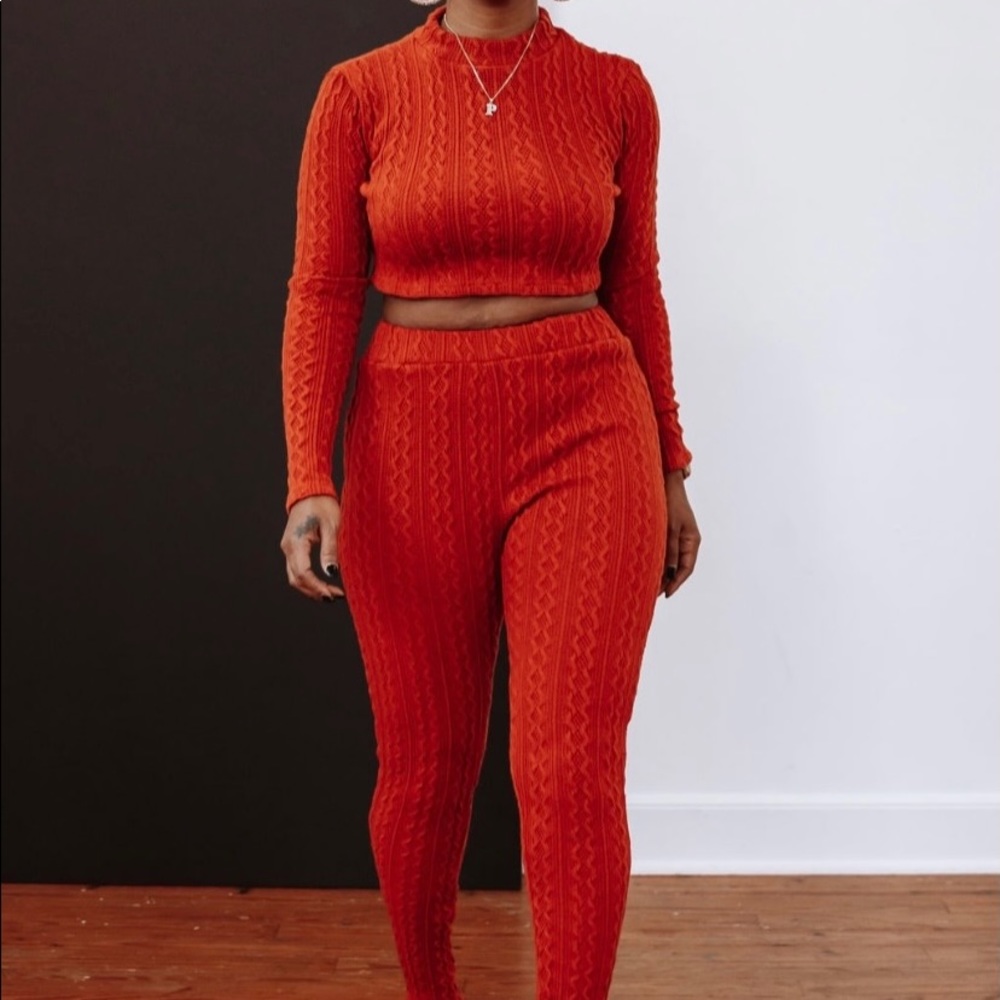 2 piece knit rubbed crop set